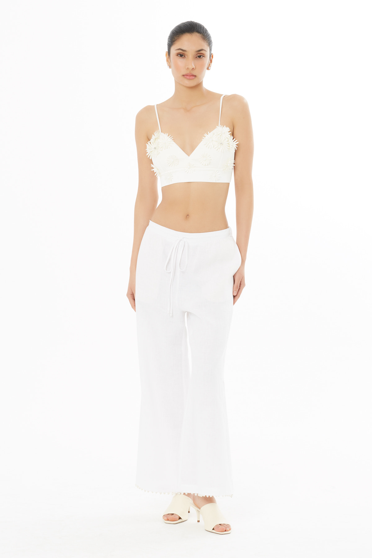 İnci İşleme Detaylı Keten Pantolon