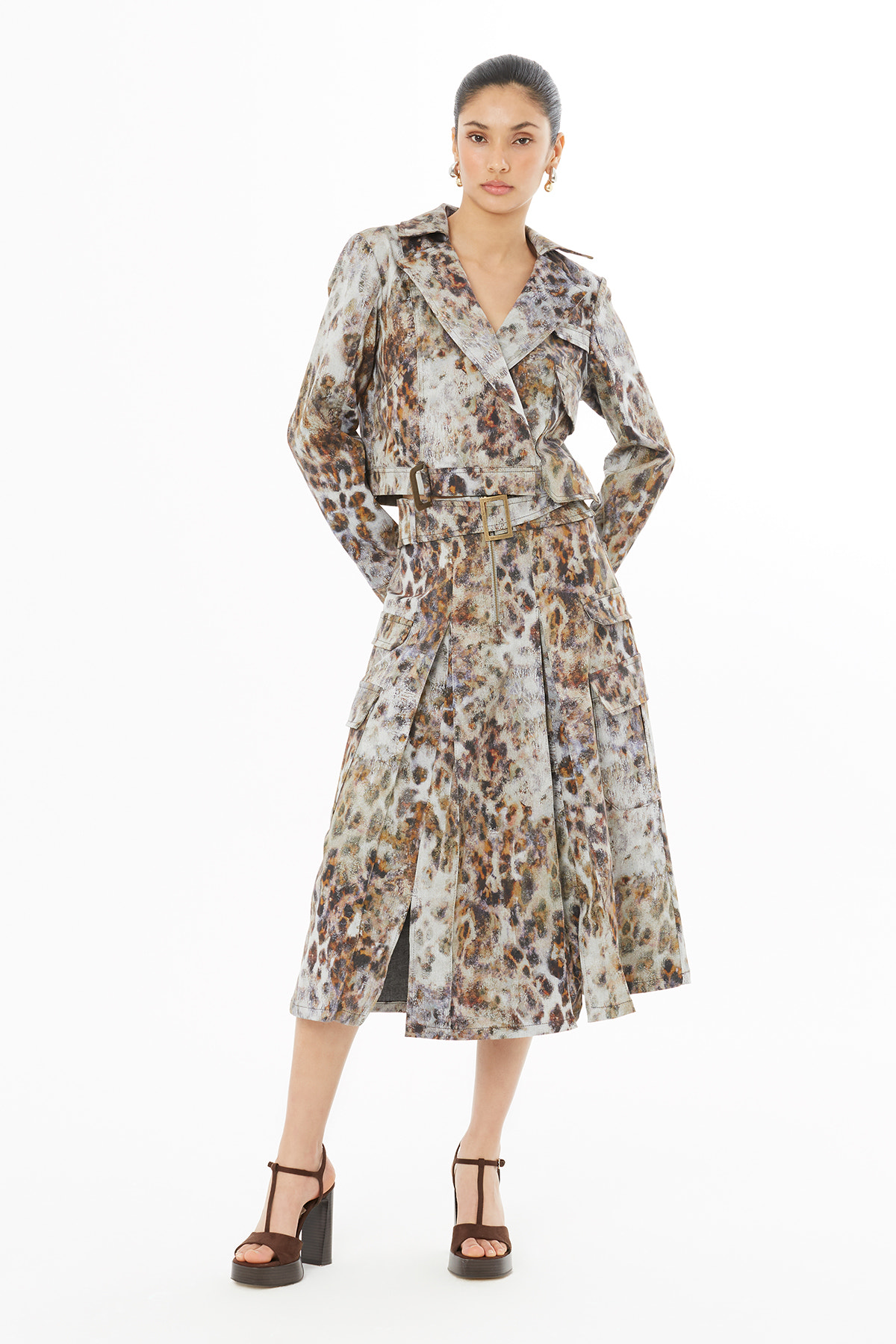 Leopar Desenli Midi Etek