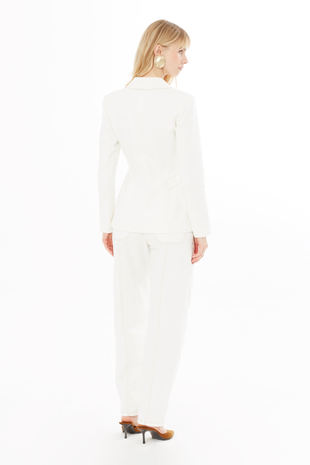 Kruvaze Yaka Kontrast Dikişli Ceket