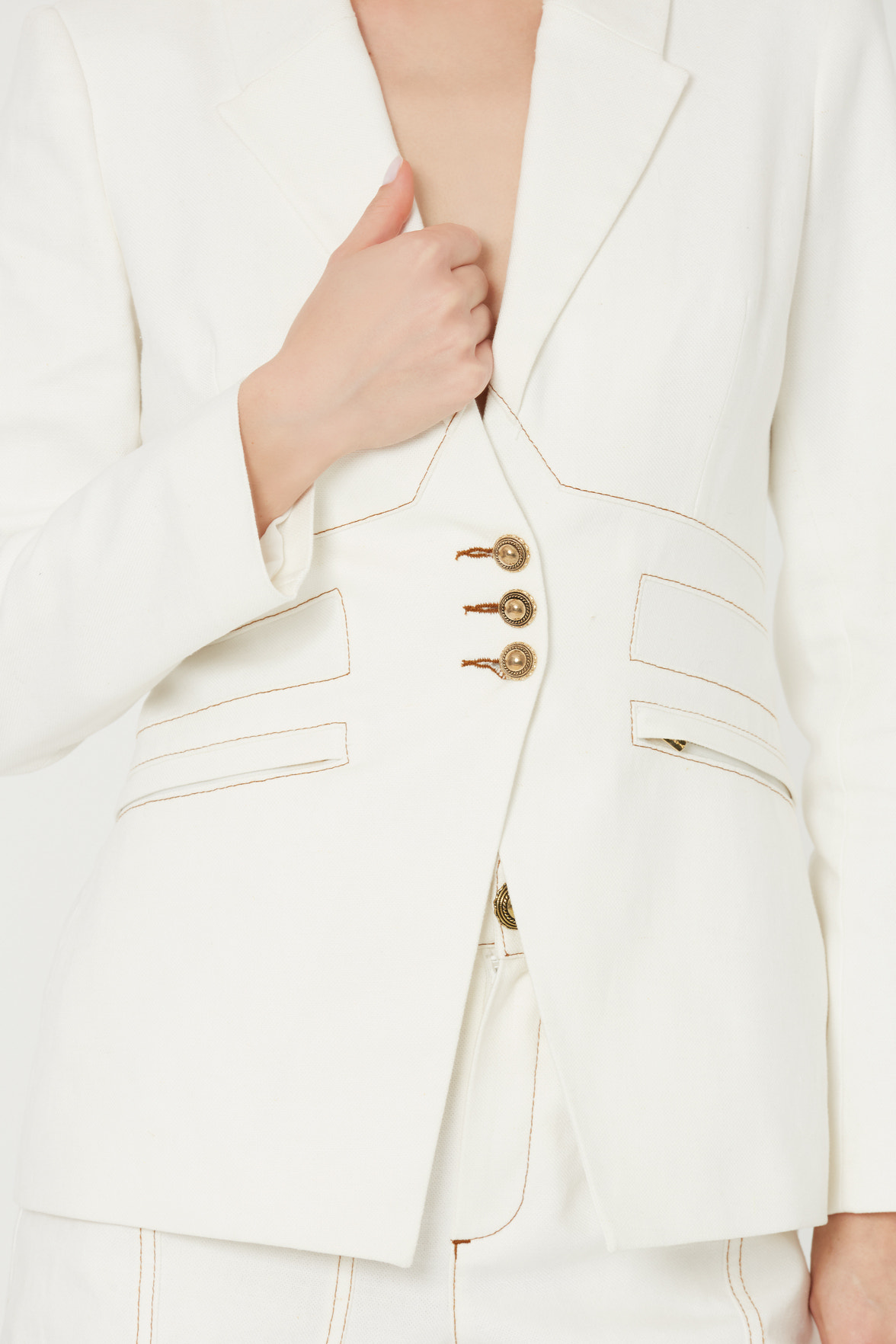 Kruvaze Yaka Kontrast Dikişli Ceket