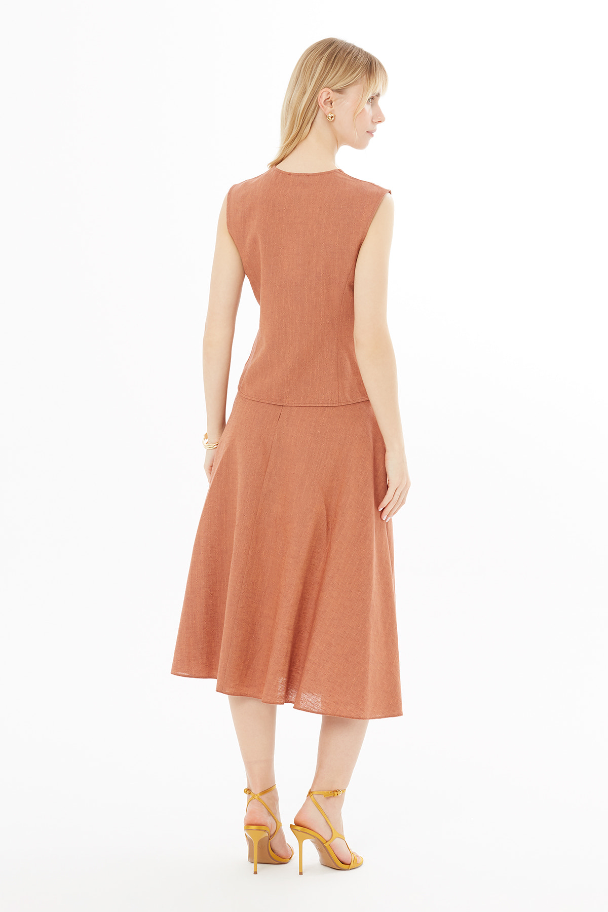 Midi Etek Ve Yelekli Tarçın Takım