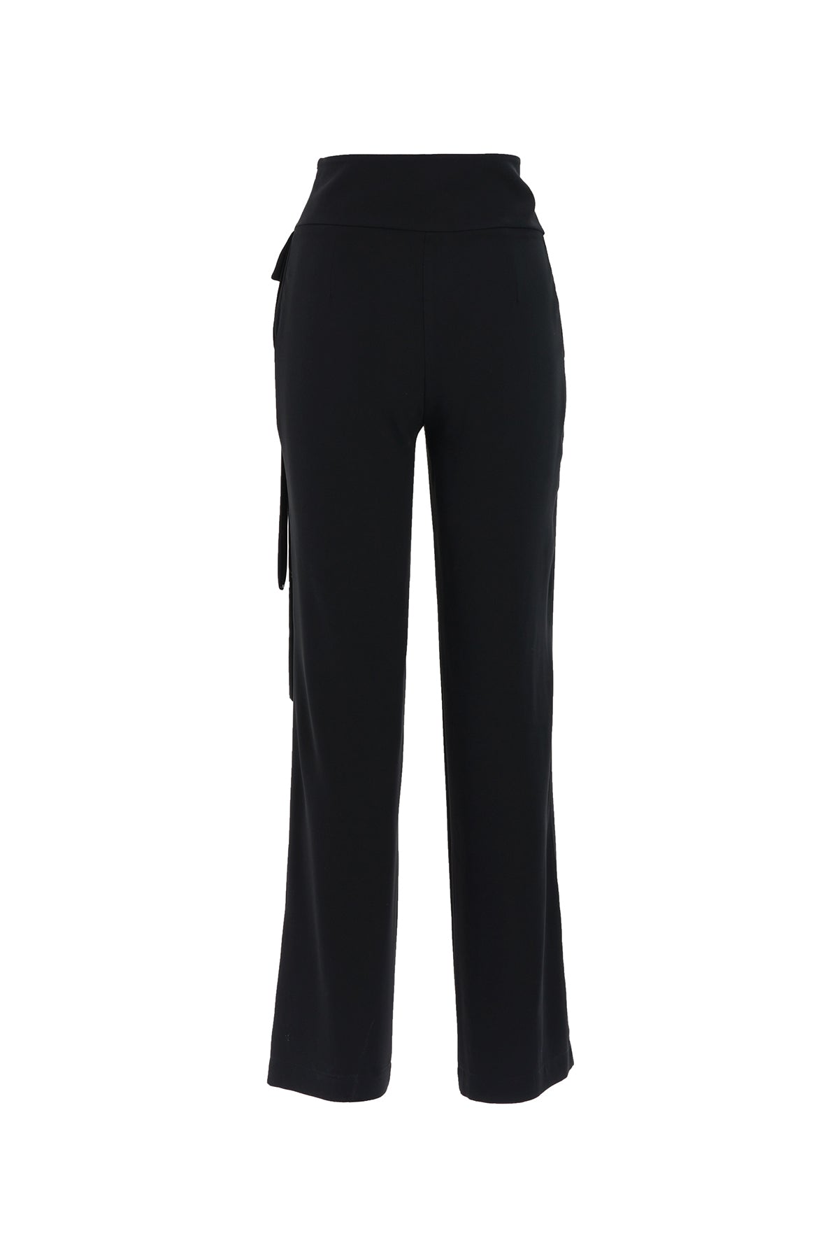 Paçası Düğme Detaylı Siyah Pantolon