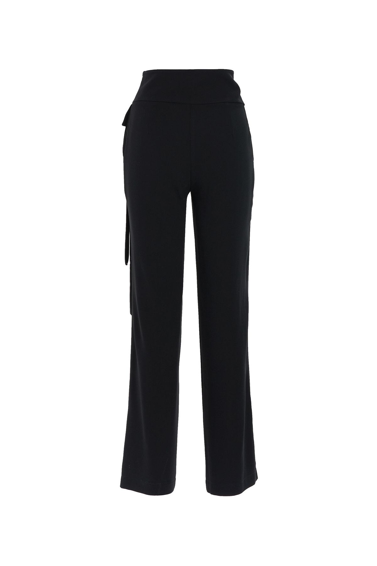 Paçası Düğme Detaylı Siyah Pantolon