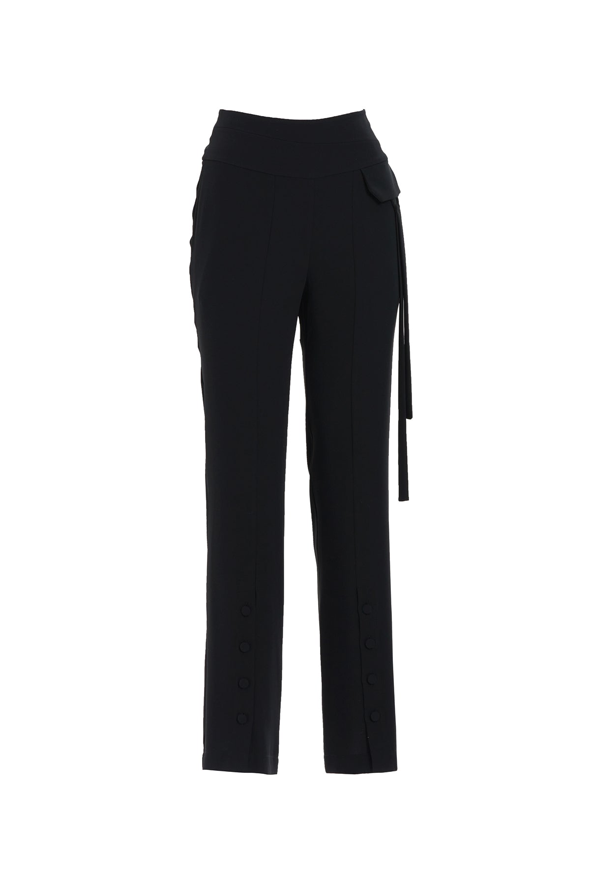 Paçası Düğme Detaylı Siyah Pantolon