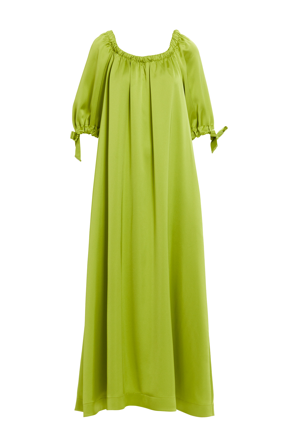 Yakası Lastikli Boncuk İşlemeli Astarlı Maxi Elbise