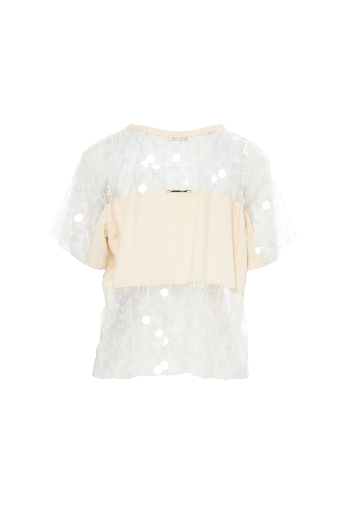 Payetli Transparan Detaylı İşlemeli Bej Bluz