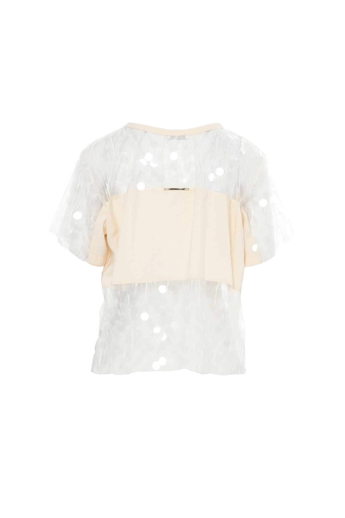 Payetli Transparan Detaylı İşlemeli Bej Bluz