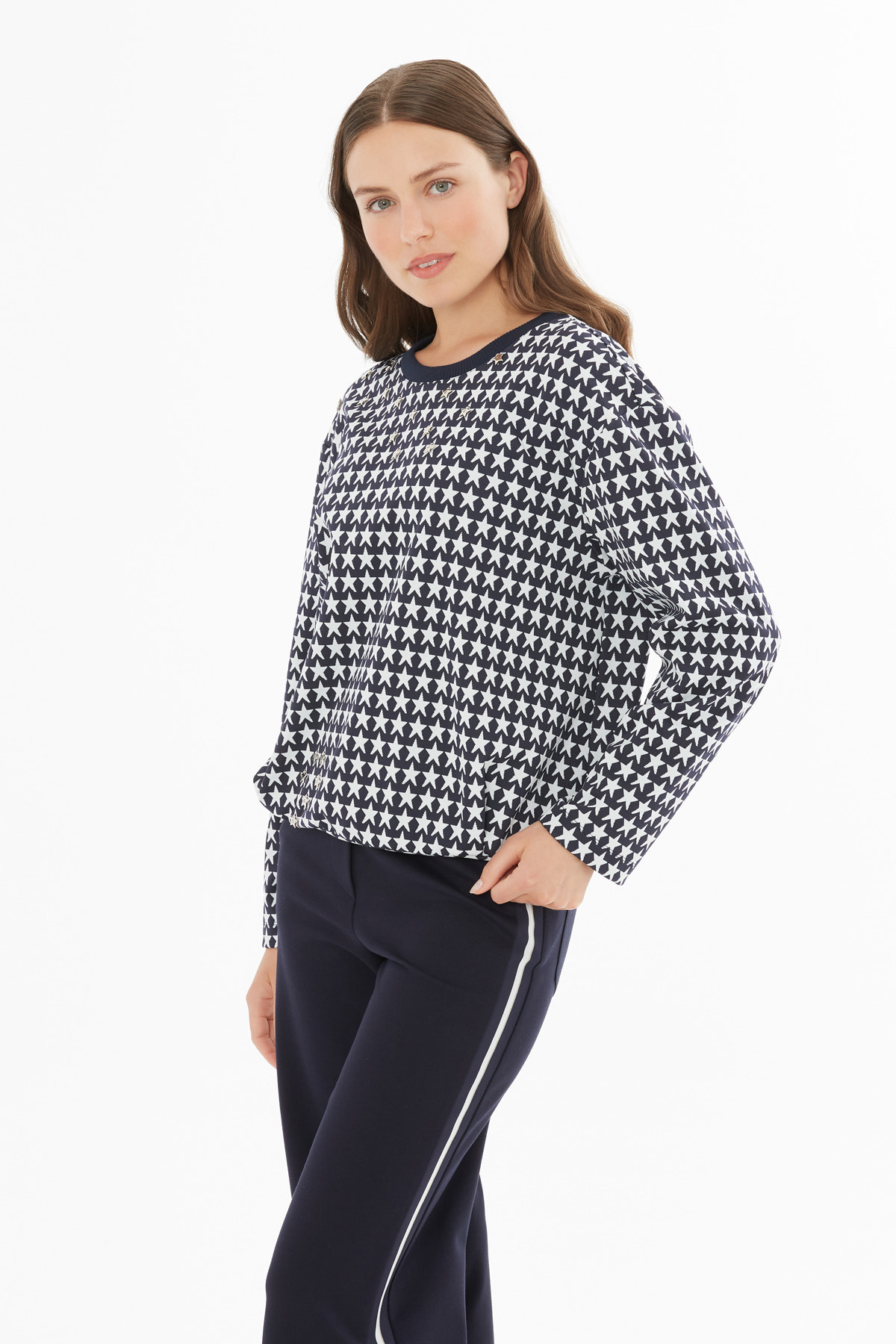 Yıldız Desenli Örme Sweatshirt