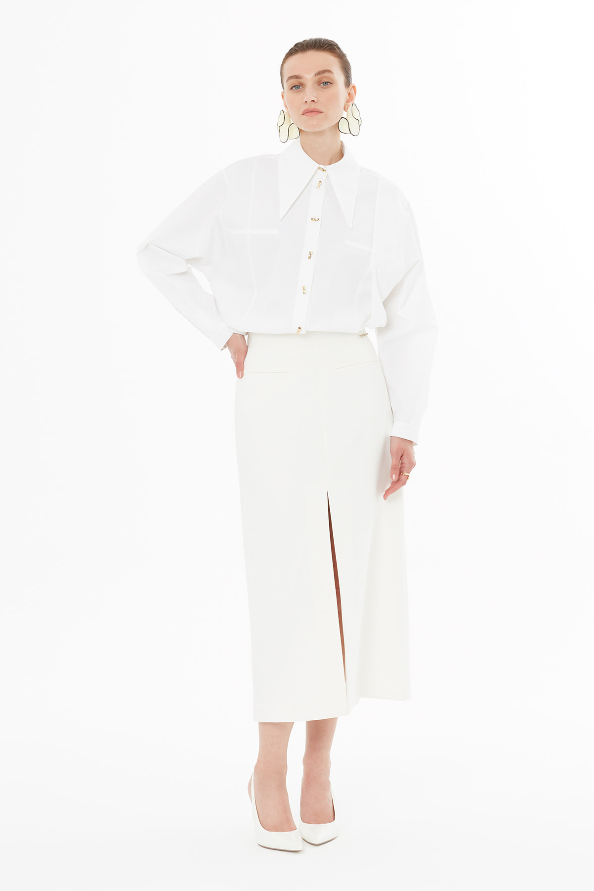 Logo Detaylı Yırtmaçlı Kalem Etek