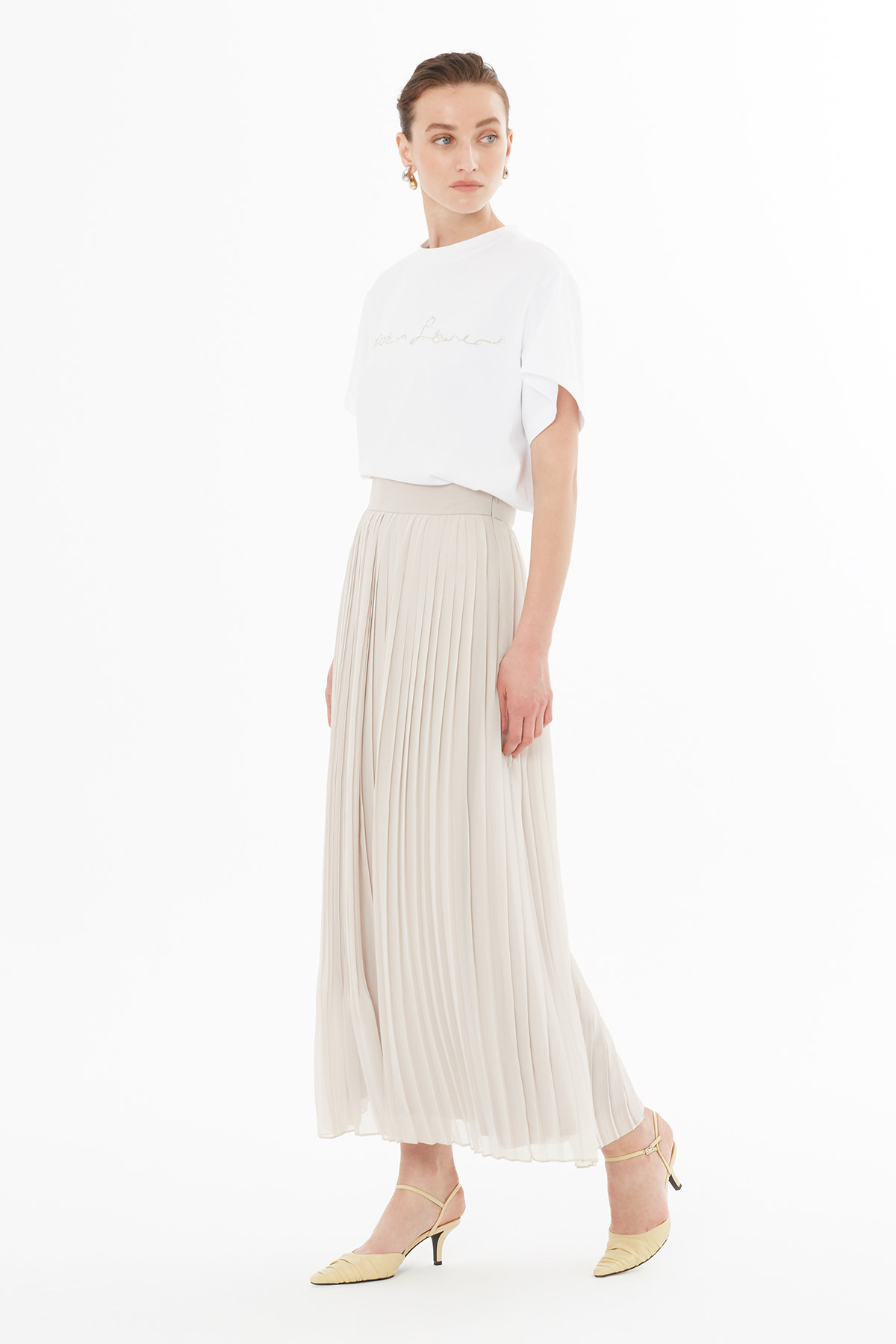 Pilise Detaylı Şifon Etek