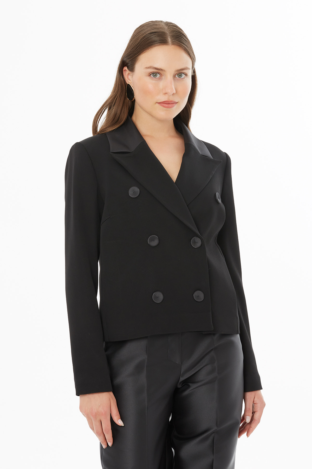 Düğme Detaylı Kruvaze Ceket