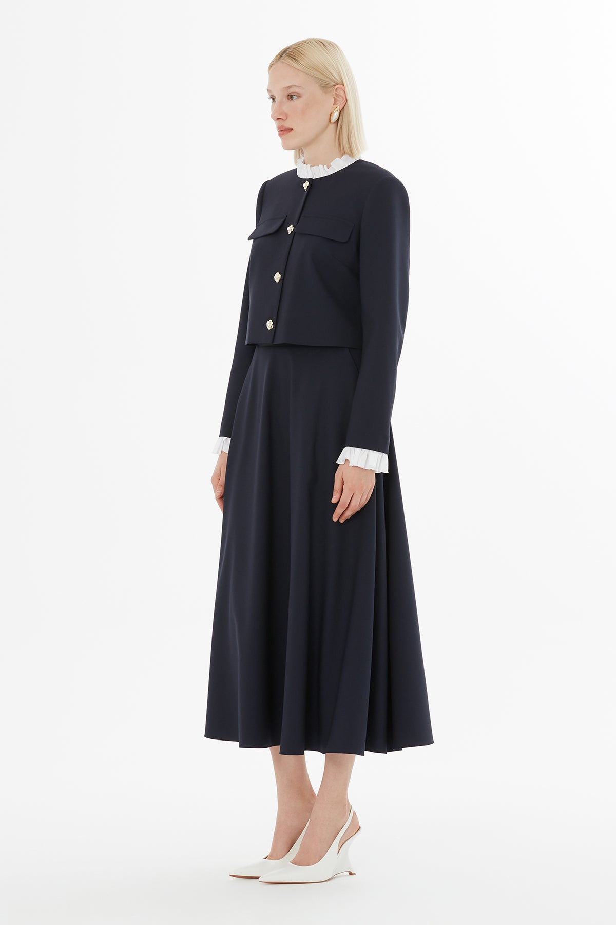 Fırfır Detaylı Ceket Ve Pileli Etekli Takım