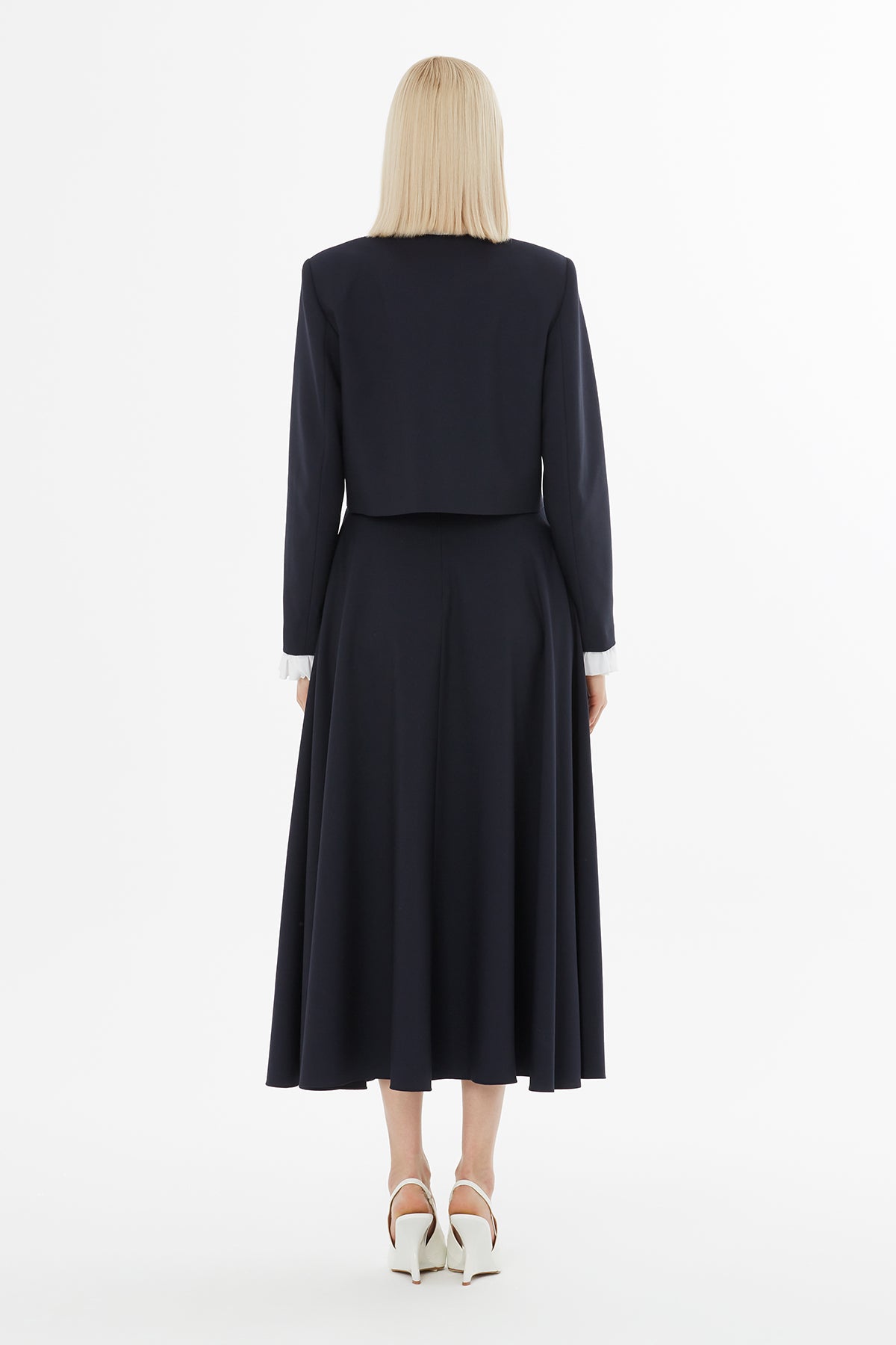 Fırfır Detaylı Ceket Ve Pileli Etekli Takım