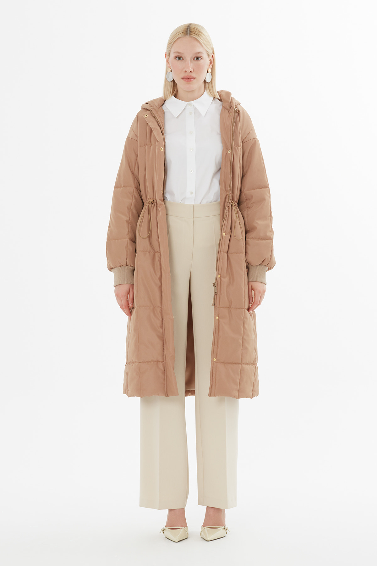 Büyük Cepli Uzun Kapitone Mont