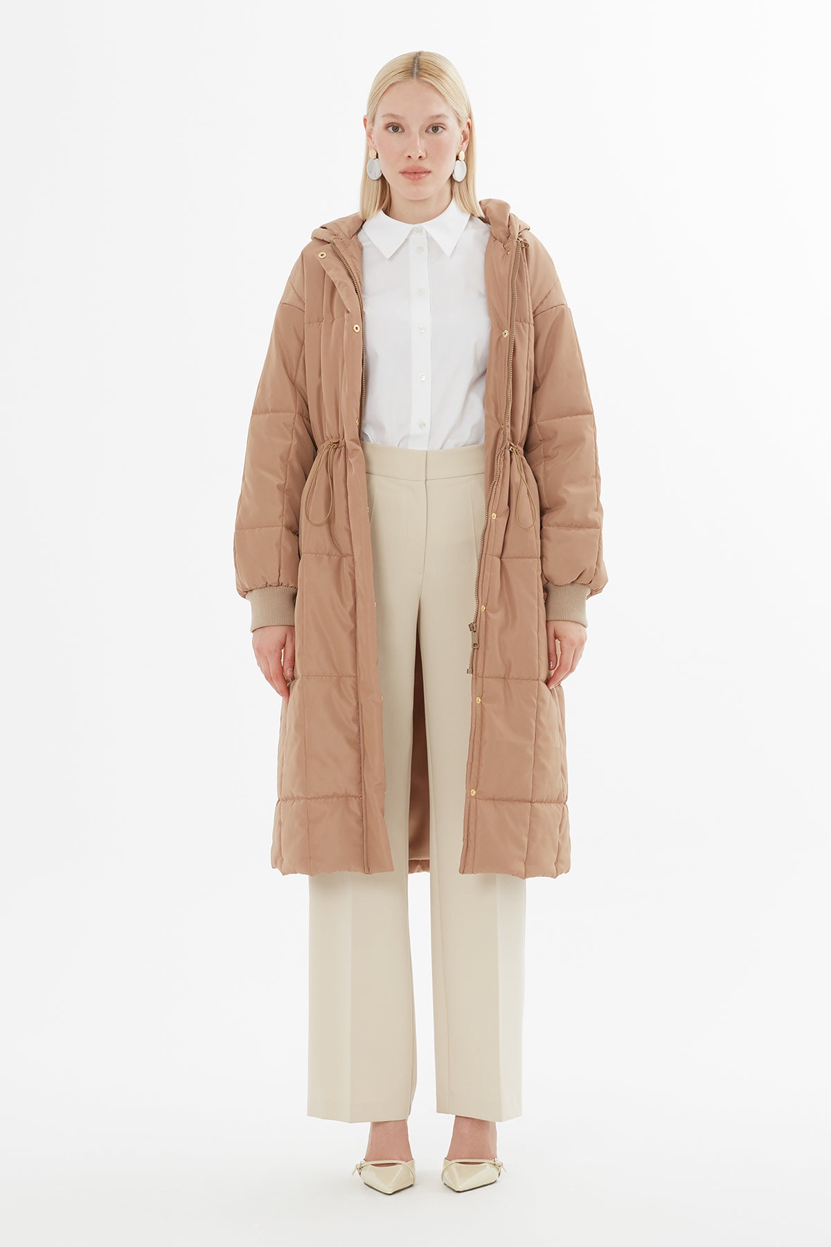 Büyük Cepli Uzun Kapitone Mont