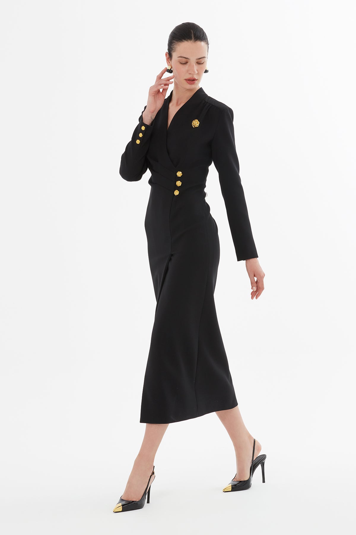 Kruvaze Kapamalı Yırtmaçlı Elbise