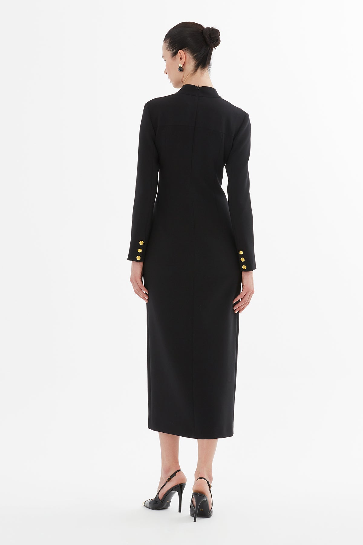 Kruvaze Kapamalı Yırtmaçlı Midi Elbise