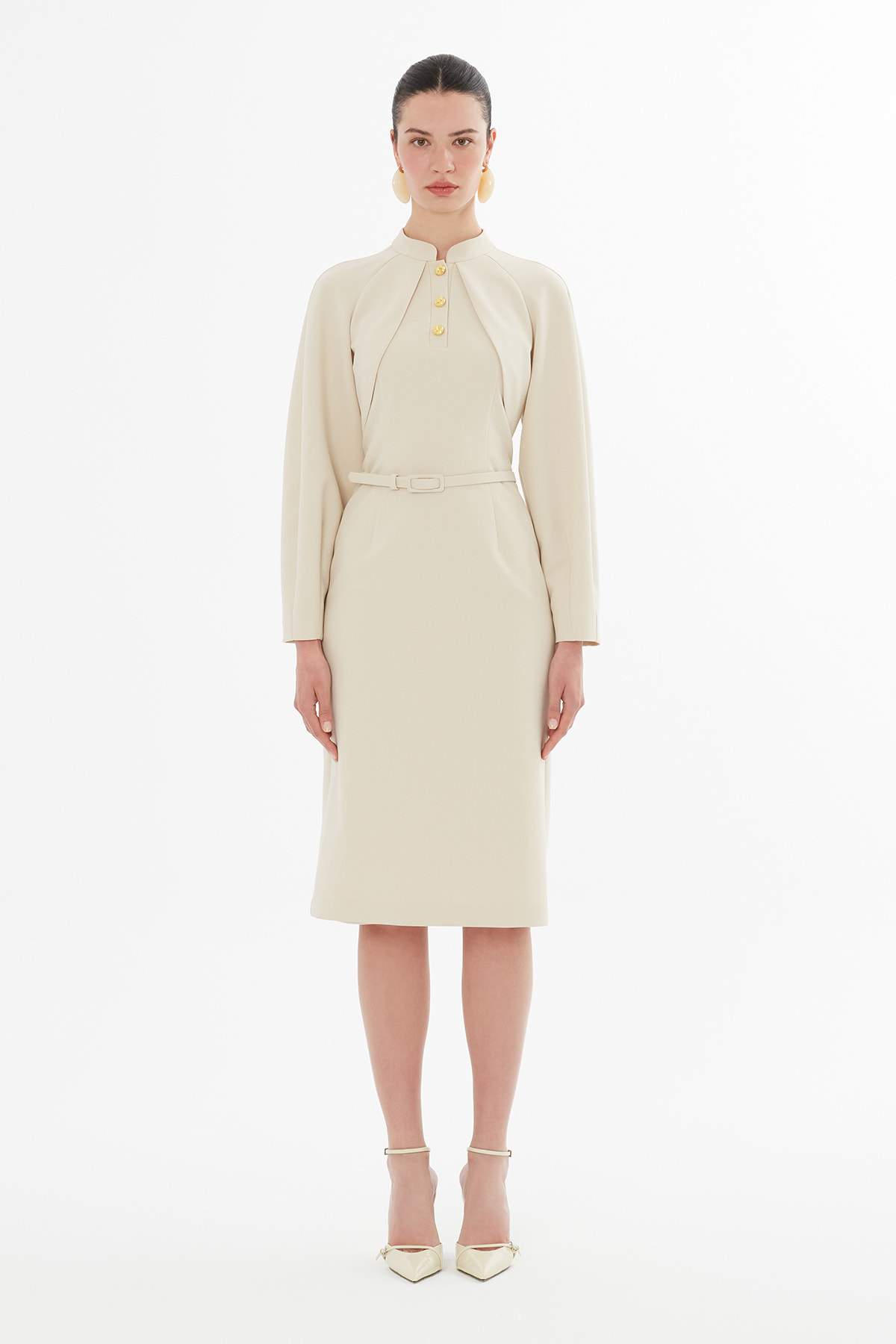 Bolero Görünümlü Kemerli Midi Boy Elbise