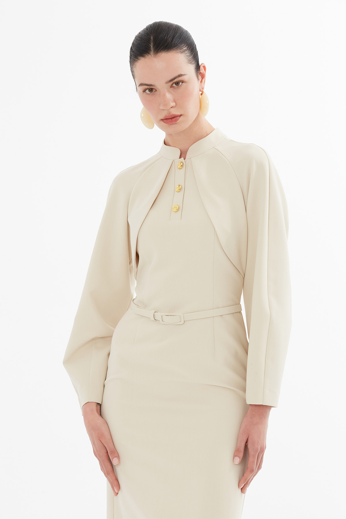 Bolero Görünümlü Kemerli Midi Boy Elbise