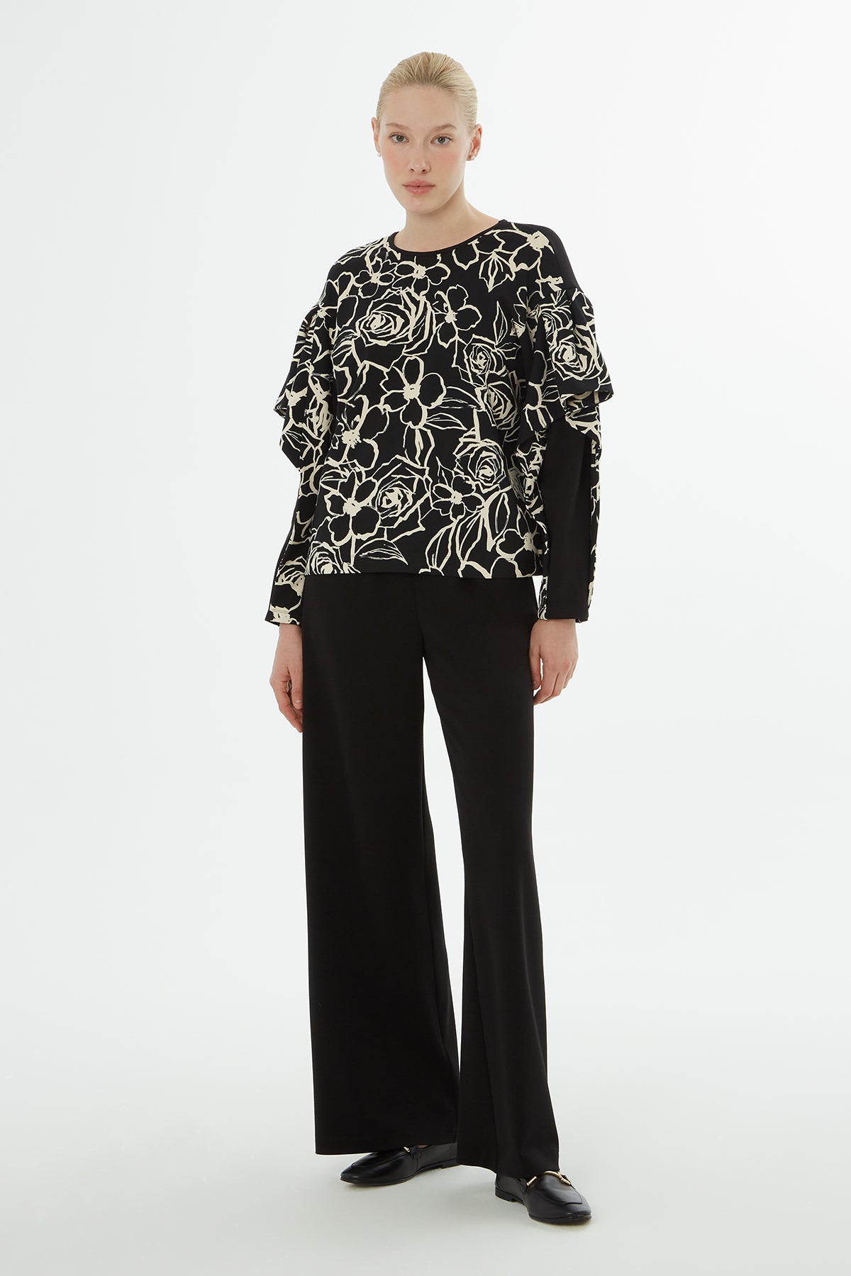 Çiçek Desenli Bluz Palazzo Pantolonlu Takım