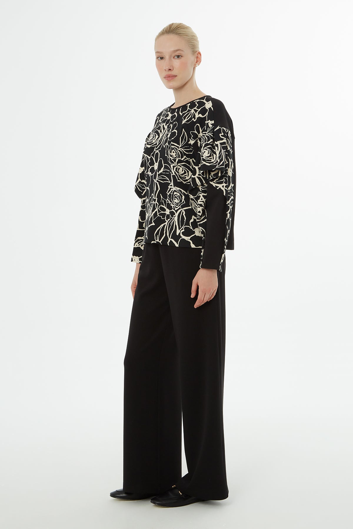 Çiçek Desenli Bluz Palazzo Pantolonlu Takım