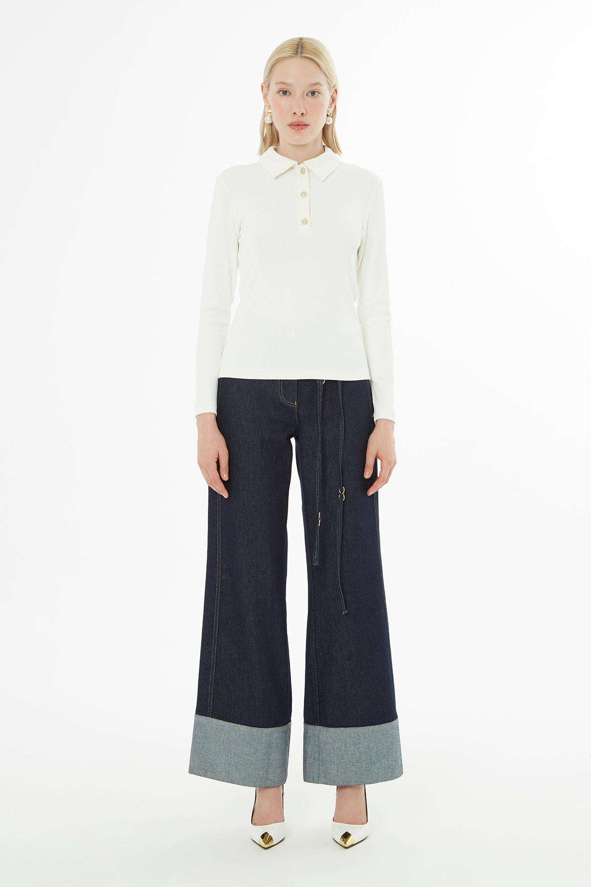 Yakalı Düğmeli Uzun Kol T-Shirt