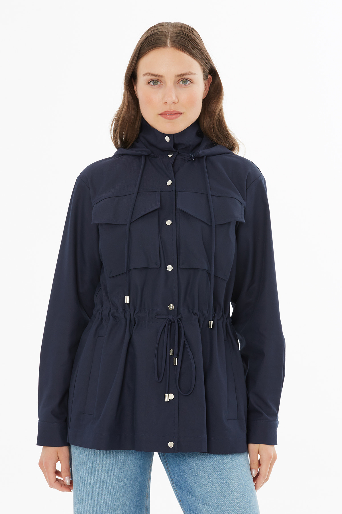 Kapüşon Yaka Belden Kordonlu Ceket