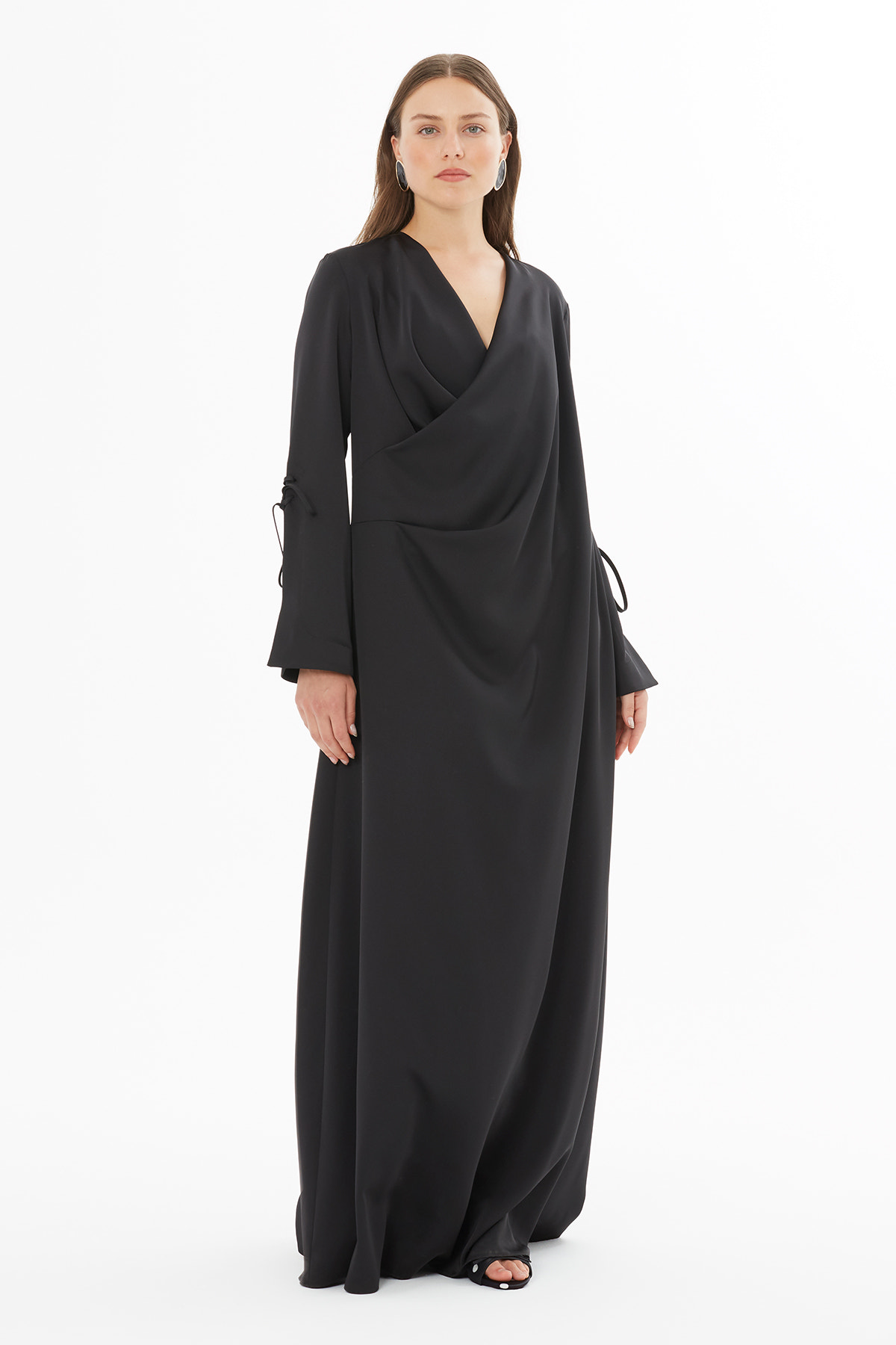 Degaje Yaka Uzun Kol Uzun Elbise