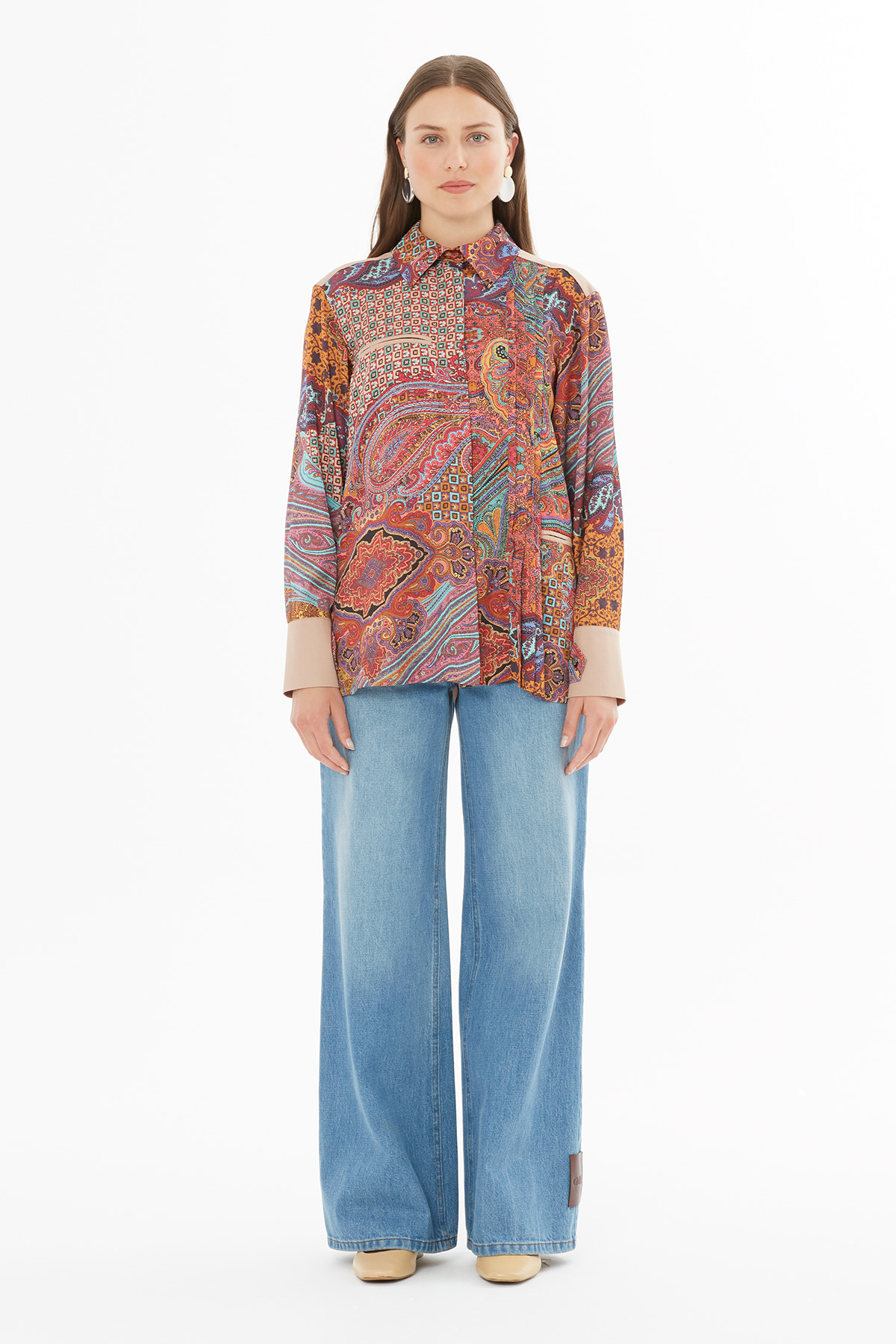 Gömlek Yakalı Arkası Pile Detaylı Gömlek