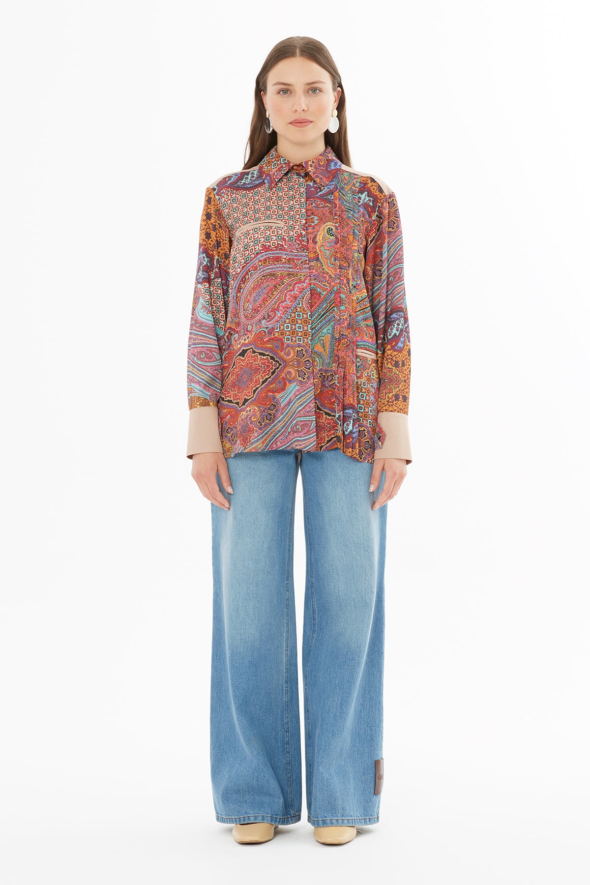 Gömlek Yakalı Arkası Pile Detaylı Gömlek