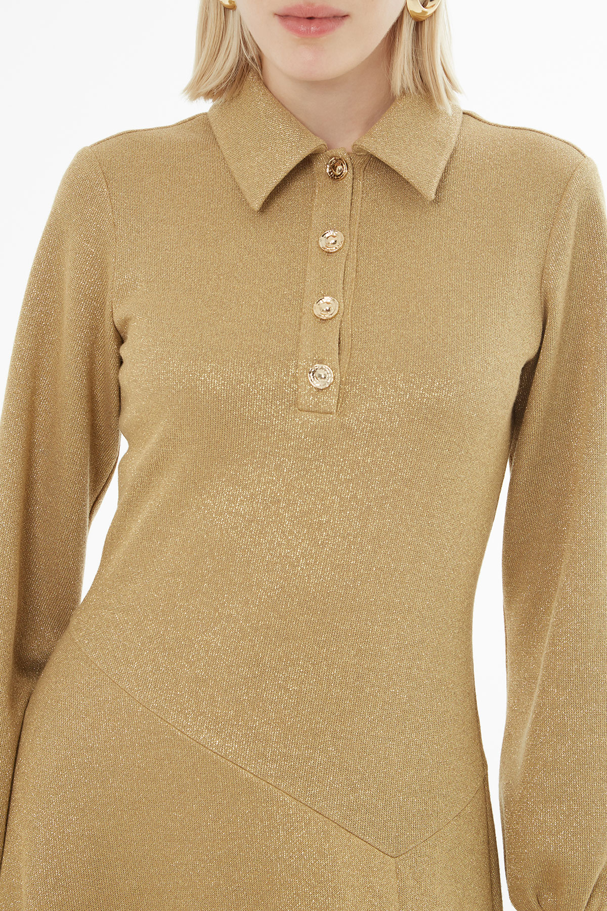 Uzun Kollu Midi Boy Elbise