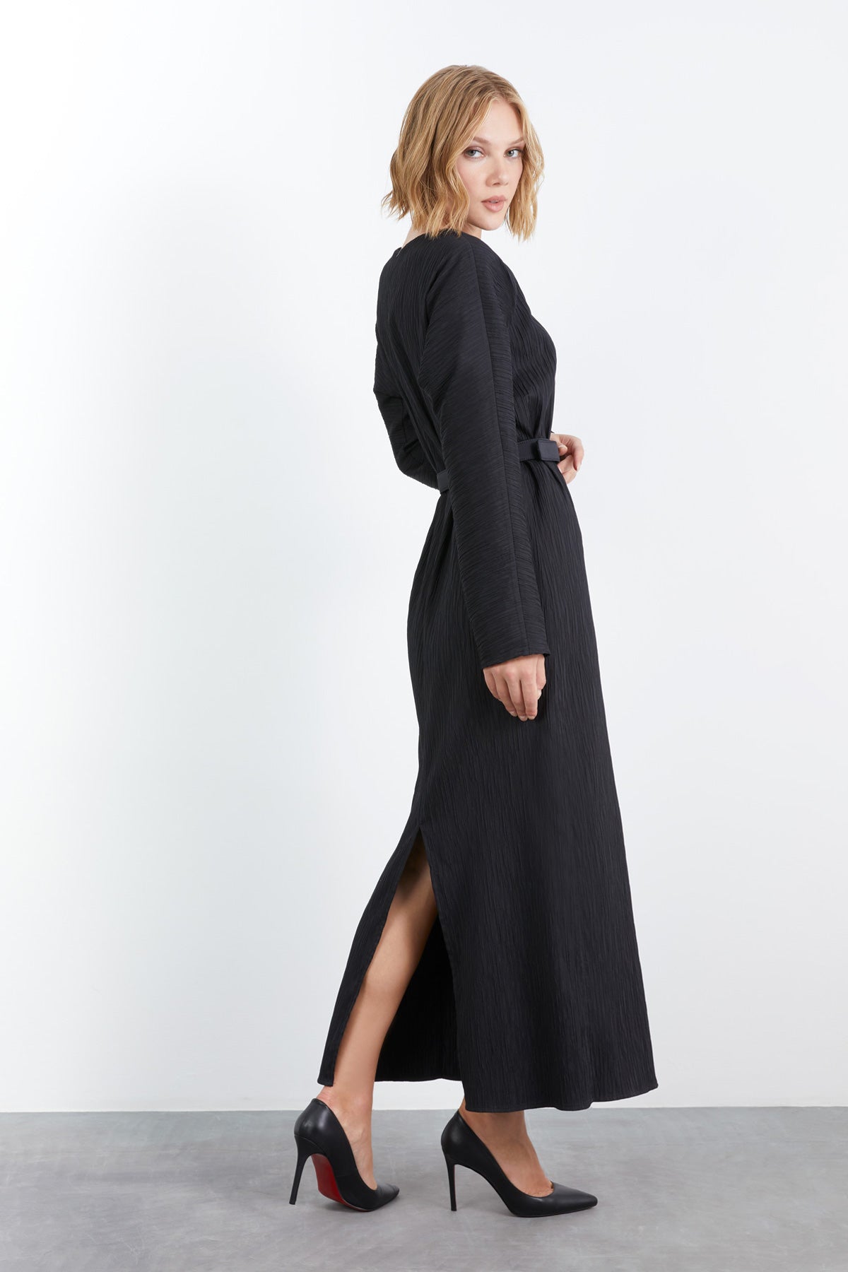 Maxi Boy Arkası Yırtmaçlı Elbise