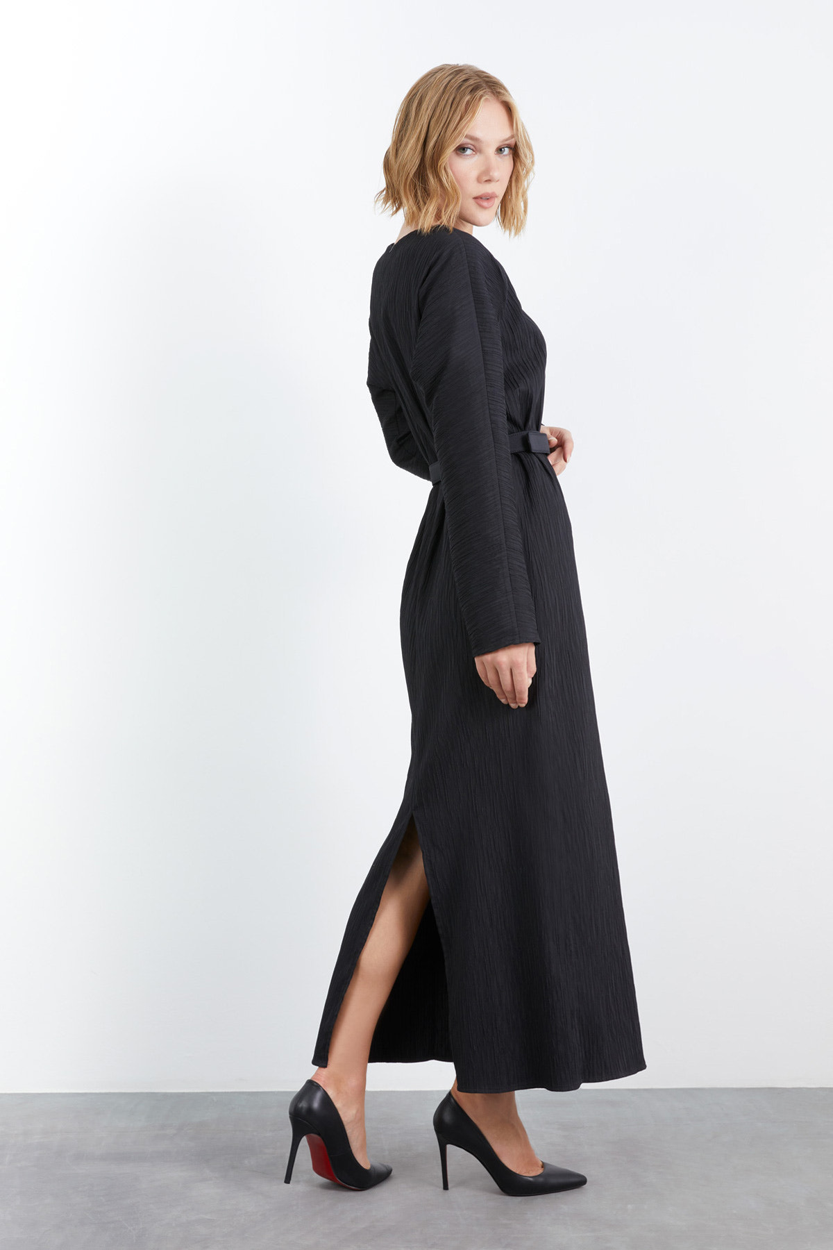 Maxi Boy Arkası Yırtmaçlı Elbise