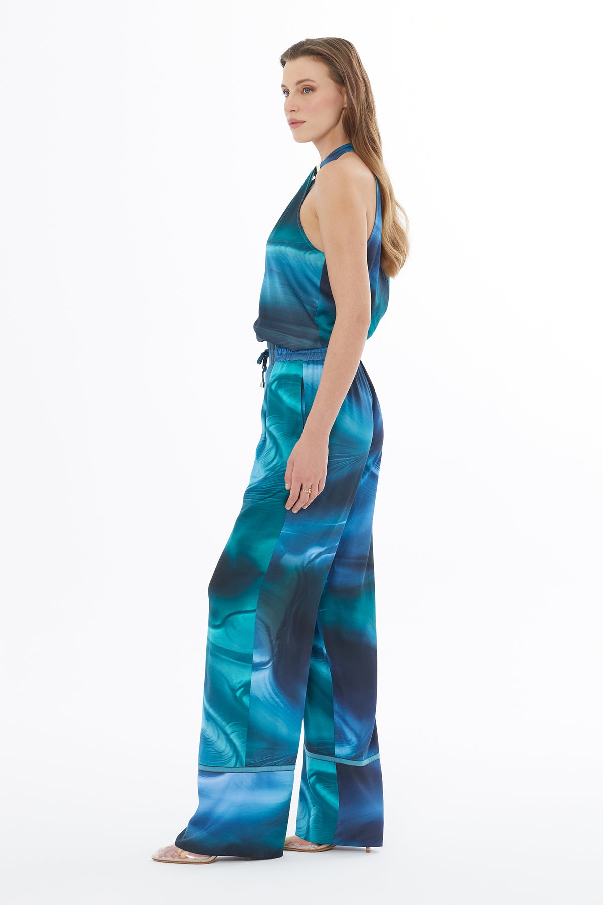 Çizgi Desenli Bol Kesim Astarsız Pantolon