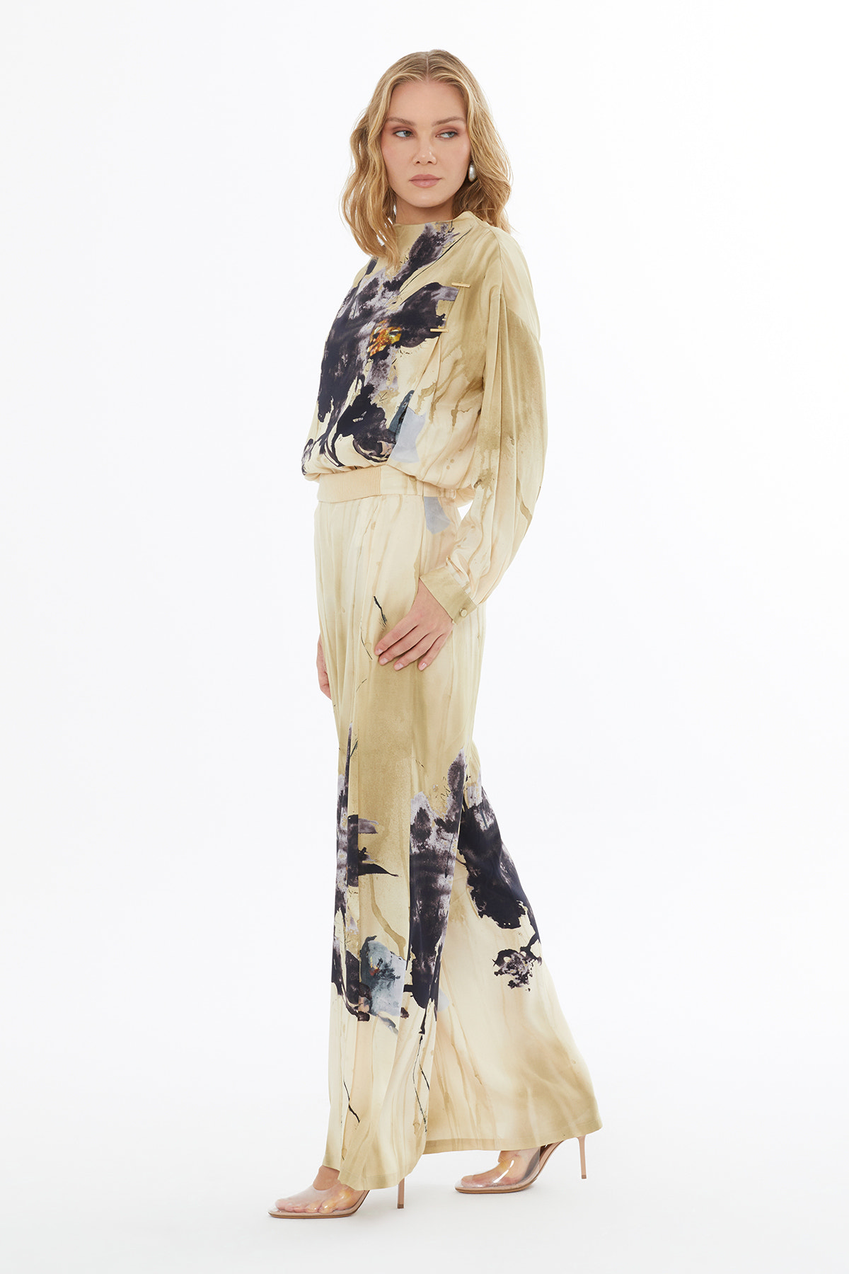 Desenli Yandan Fermuarlı Pantolon