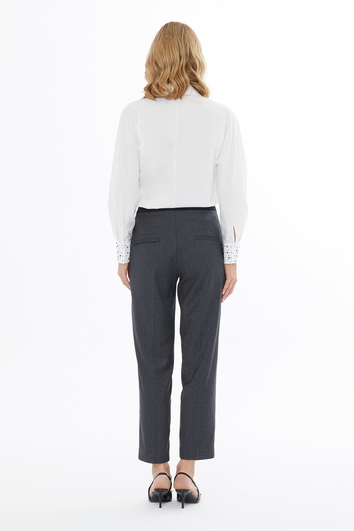 Yandan Gizi Fermuarlı Bilek Boy Taşlı Pantolon