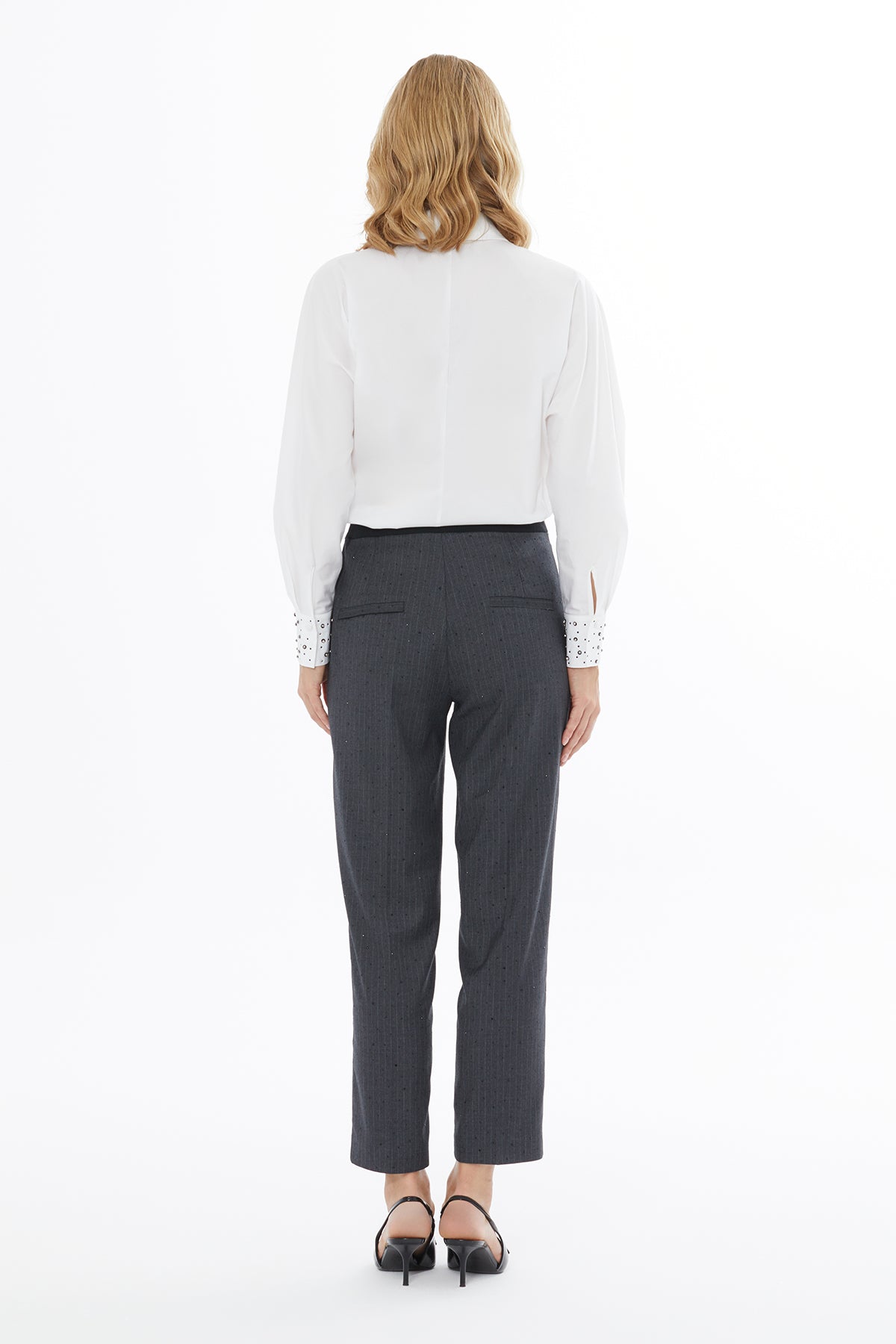 Yandan Gizi Fermuarlı Bilek Boy Taşlı Pantolon