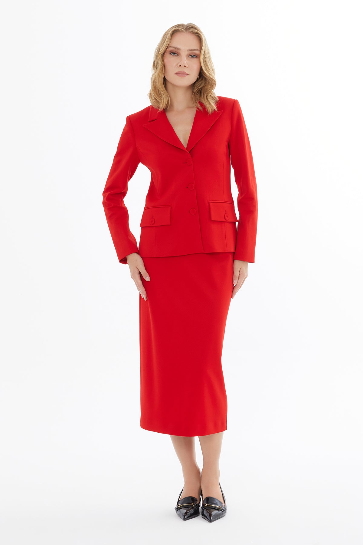 Erkek Yaka Cepli Kırmızı Ceket