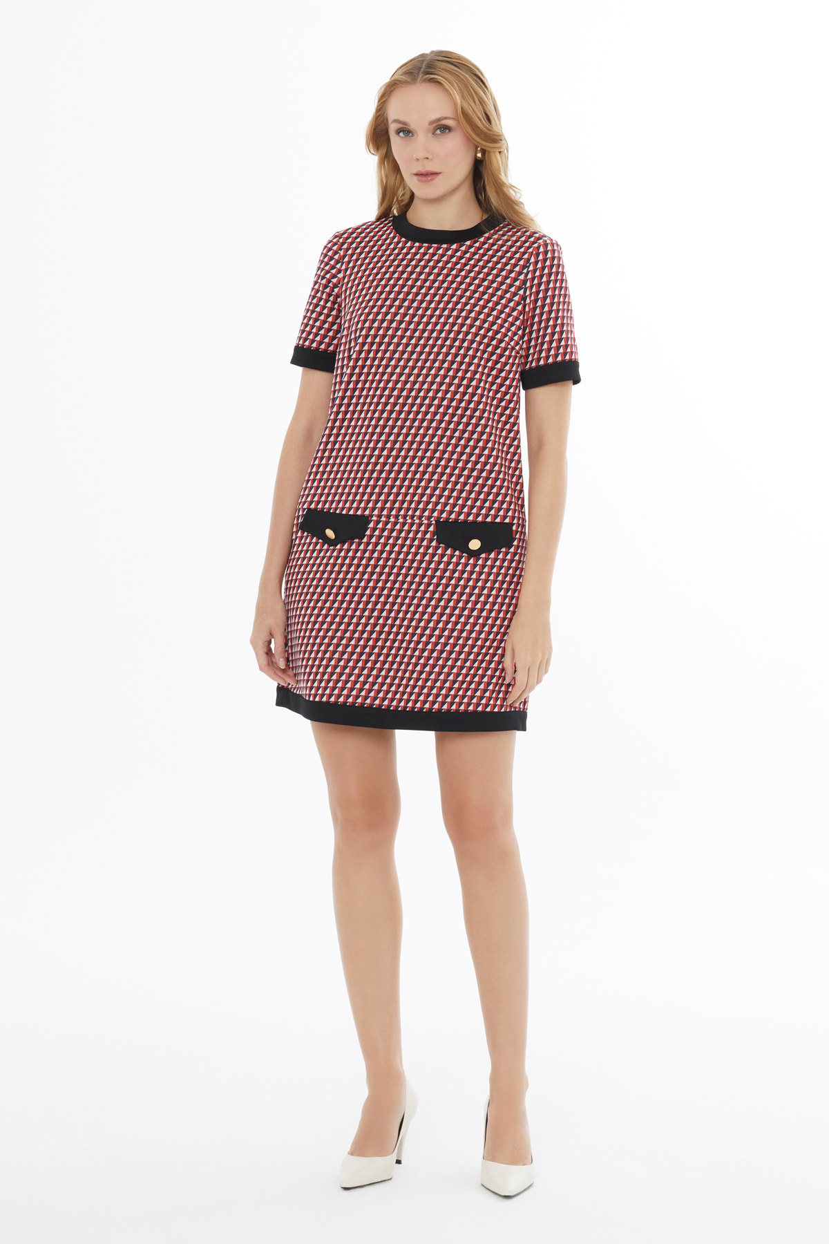 Yuvarlak Yaka Cepli Kısa Kollu Mini Elbise