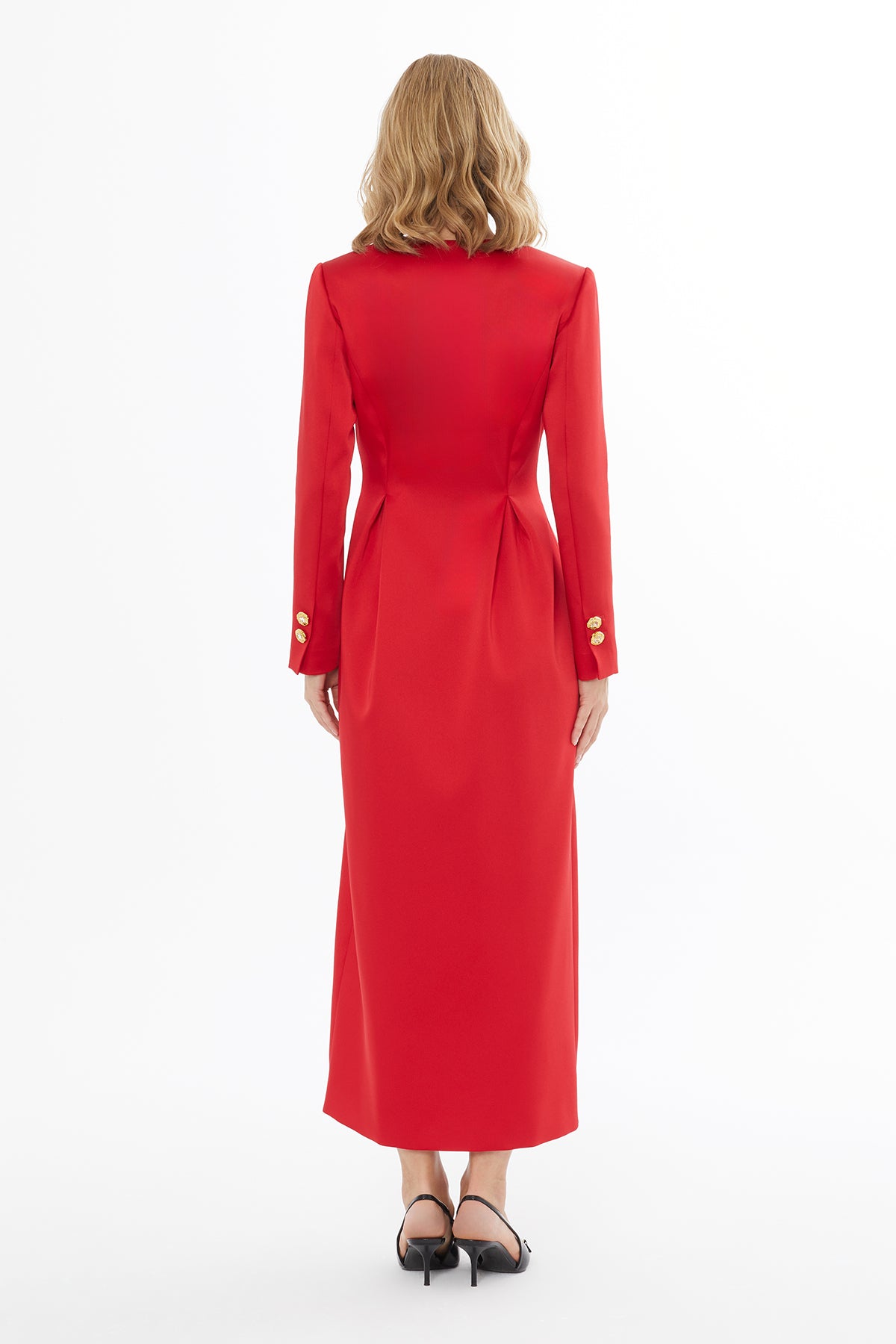 Gold Düğme Detaylı Maxi Elbise