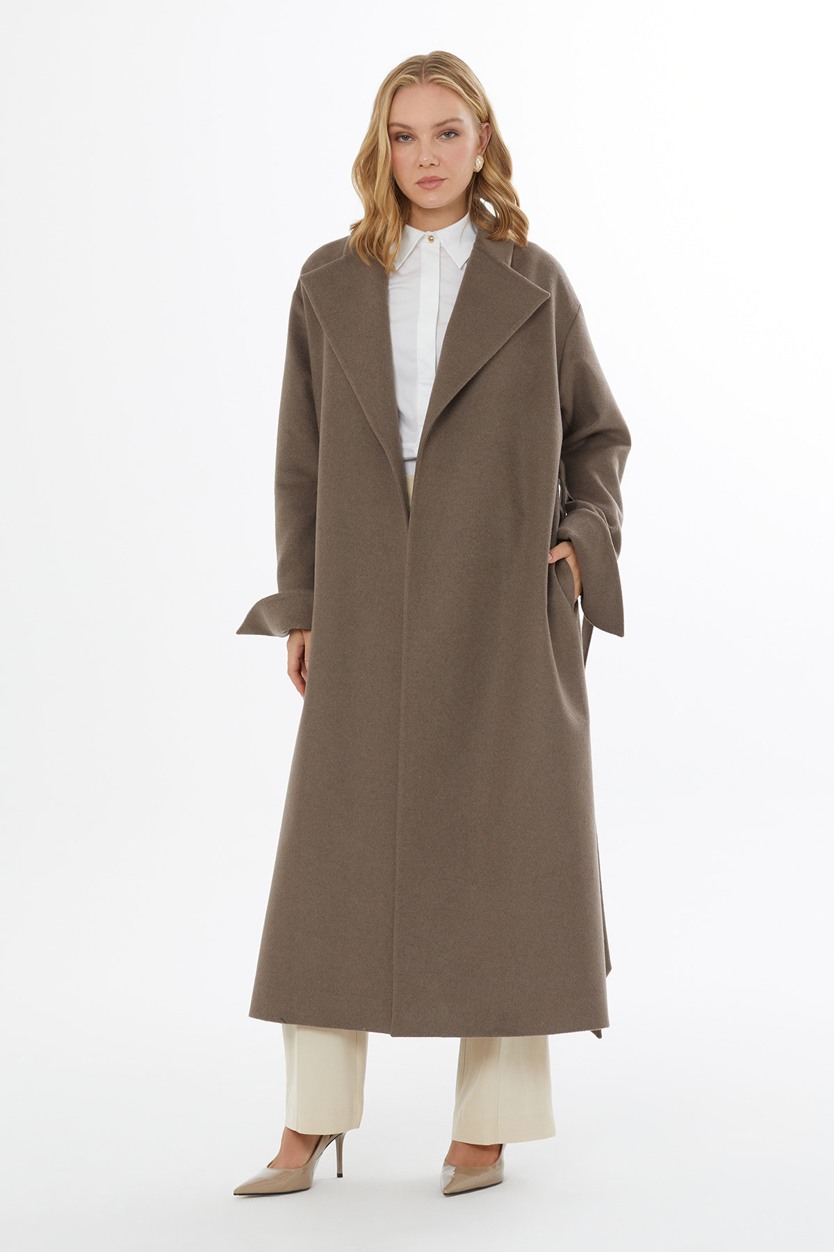 Çift Kemerli Oversize Düz Kaban