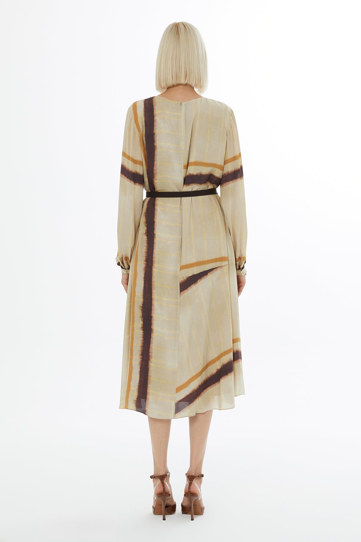 Yuvarlak Yaka Fermuar Kapamalı Midi Elbise