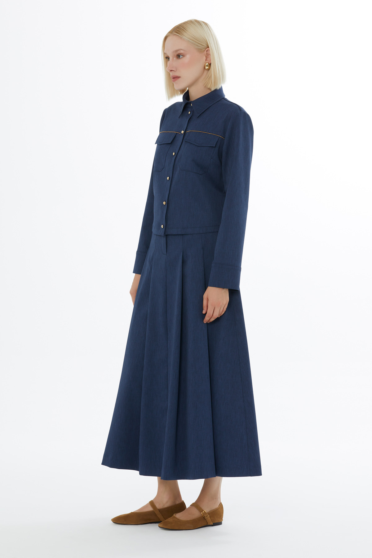 Gömlek Ve Kemerli Kanca Midi Boy Etekli Takım