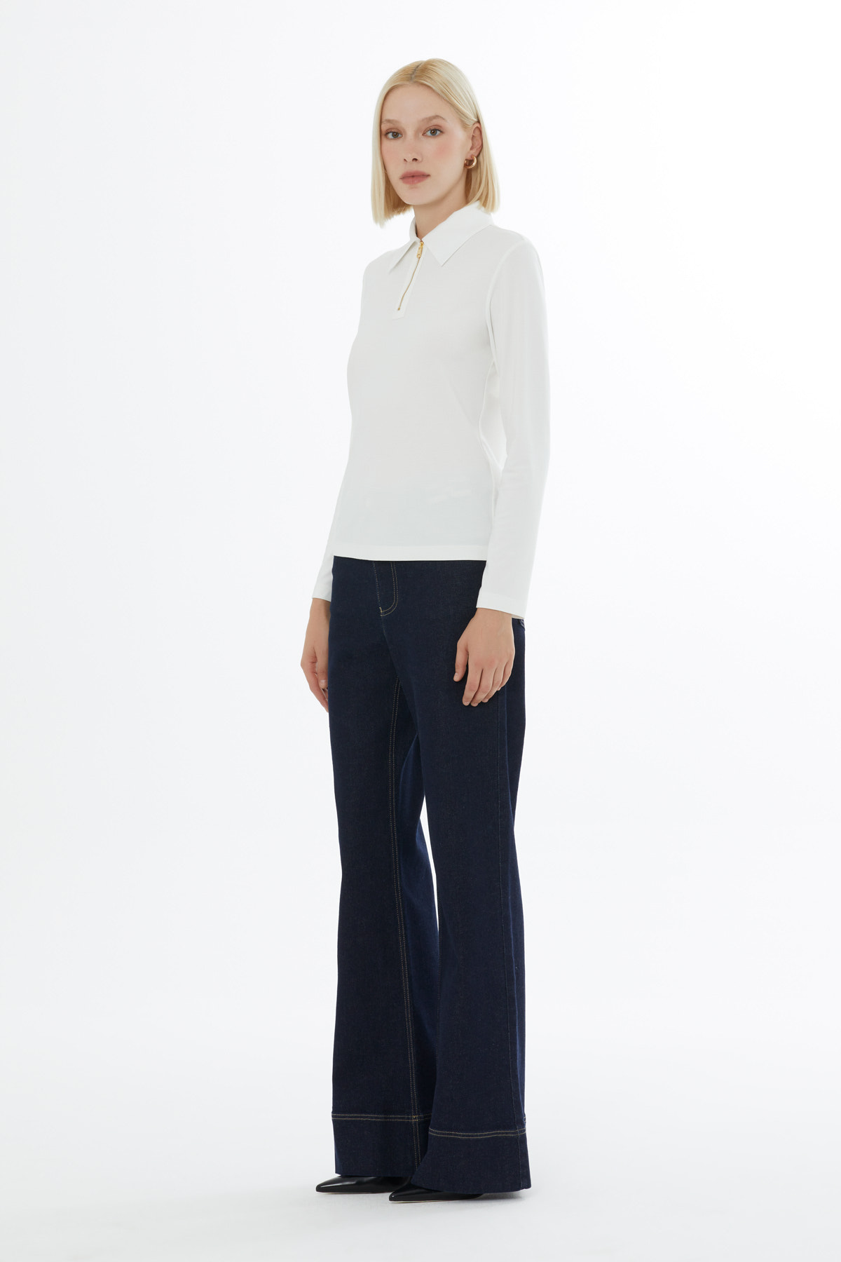 Fermuar Detaylı Polo Yaka T-Shirt