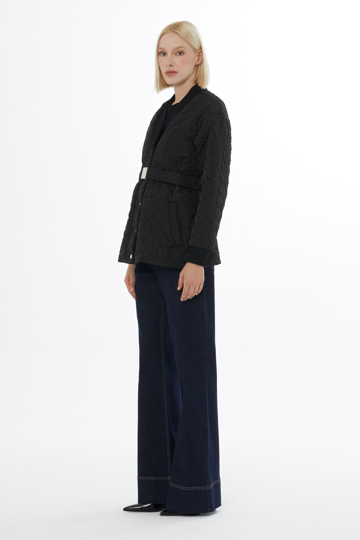 Ribanalı Çakma Çıtçıtlı Kapitone Mont