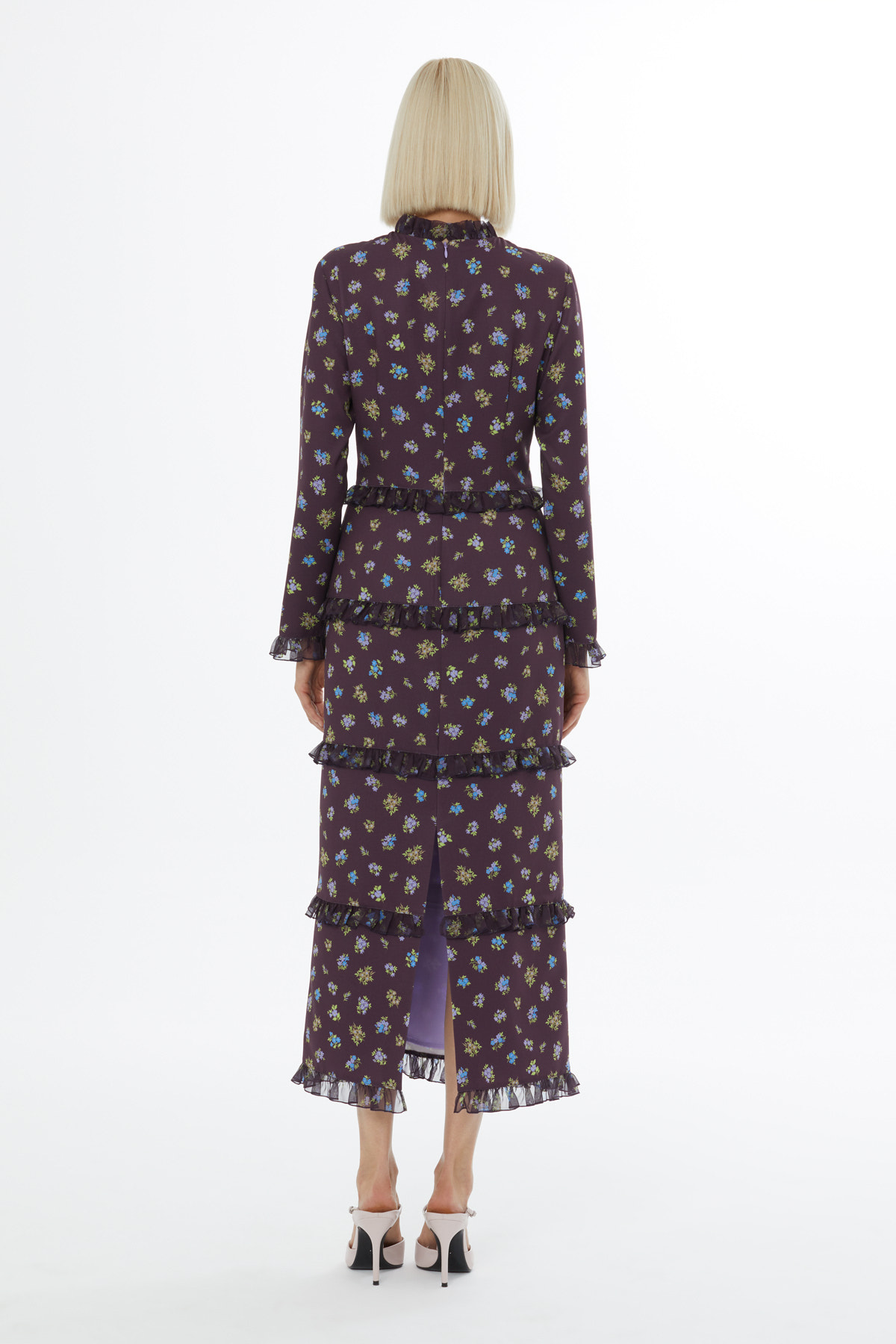 Fırfırlı Yüksek Yaka Maxi Boy Elbise