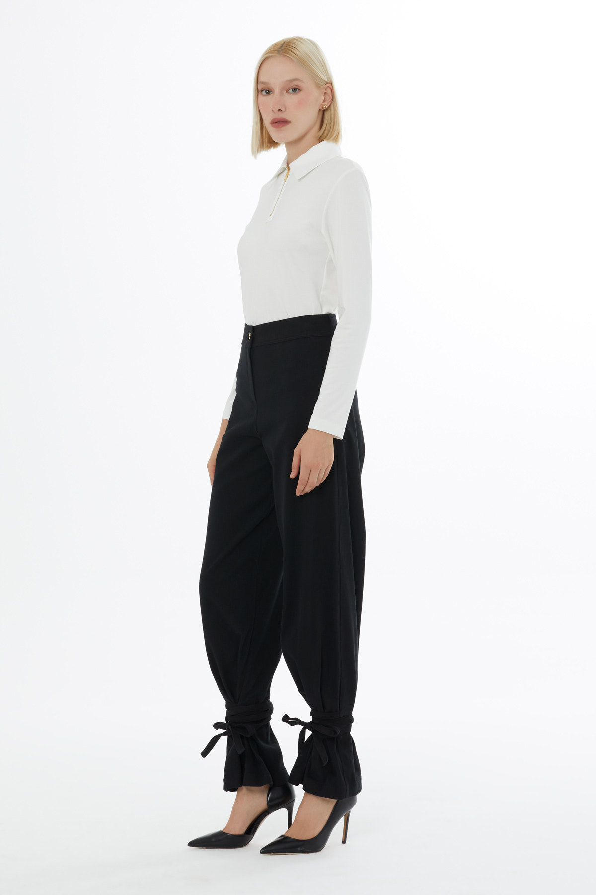 Yüksek Bel Rahat Kesim Siyah Pamuk Pantolon