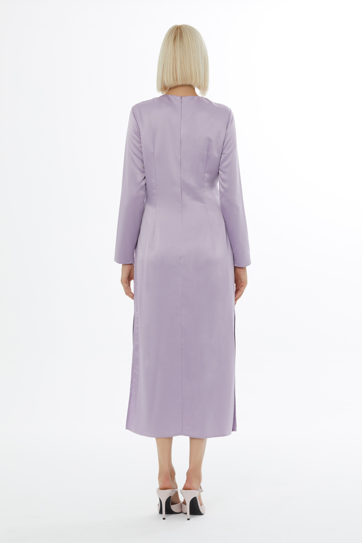 Kontrast Renkli Yandan Yırtmaçlı Midi Boy Elbise