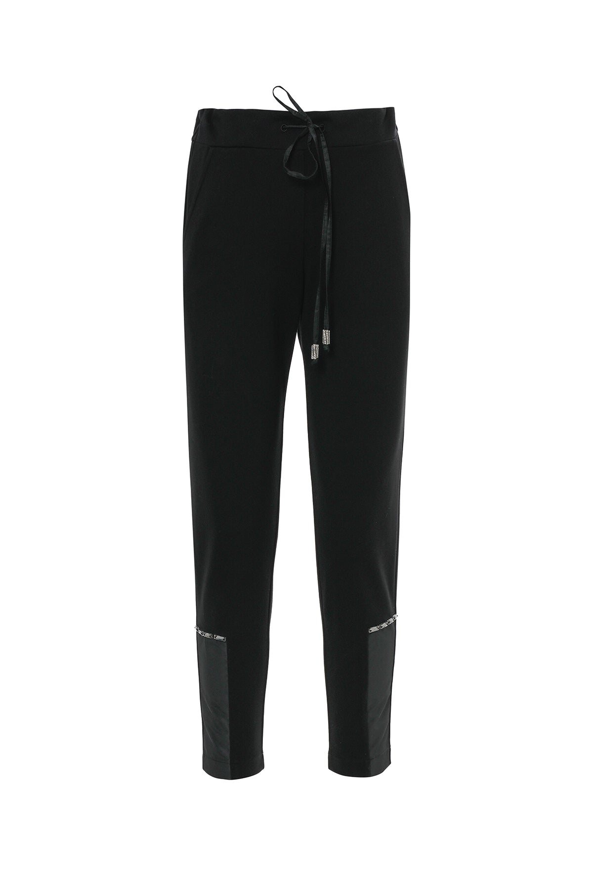 Arka Beli Lastikli Bağ Ucu Taşlı Siyah Eşofman Altı