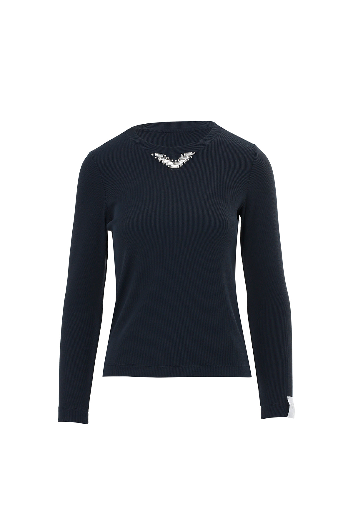 Kol Ucu Etiket Detaylı Yakası Taşlı Bej Bluz